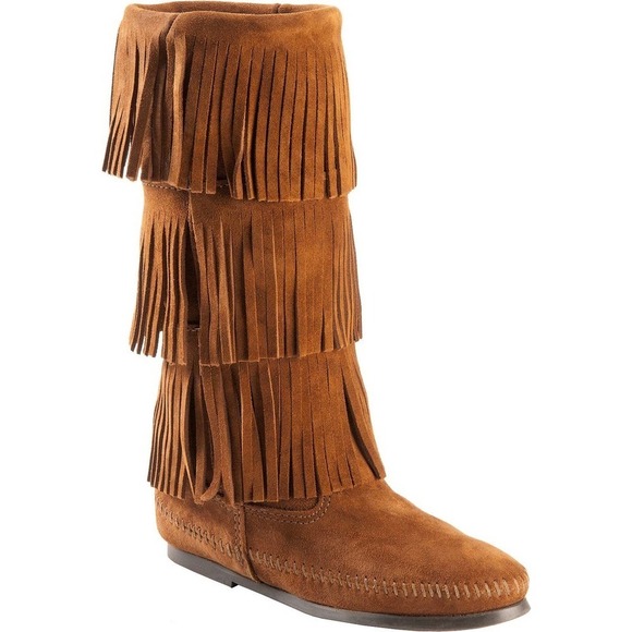 Minnetonka Fringe 3 Tier Boots 6 Brown - Picture 1 of 4